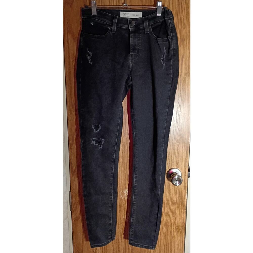 Signature Levi Strauss Girls Black Distressed Skinny Jeans Size 16 Grunge Y2K